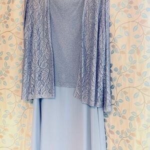 Alex Evenings Metallic Blue Gray Women's Formal Sleeveless Dress With Jacket